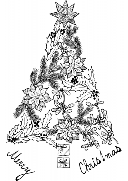 Merry Christmas Tree coloring page image