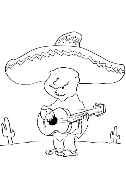 Mexican Playing Guitar coloring page image