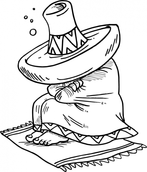 Mexican Sleeping Under His Sombrero coloring page image