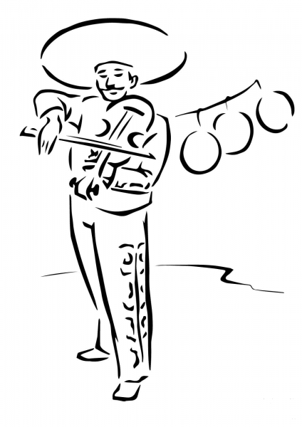 Mexican Violinist coloring page image