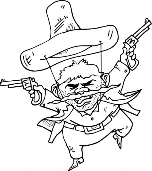 Mexican with Two Guns coloring page image