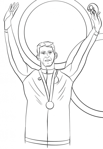 Michael Phelps Celebrates on the Podium with His Gold Medal coloring page image