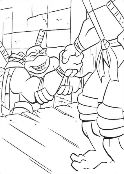 Michaelangelo Helps Leonardo  coloring page image