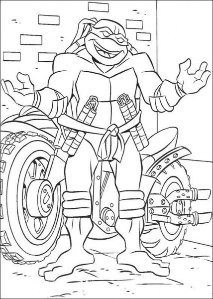 Michelangelo And His Motorcycle  coloring page image