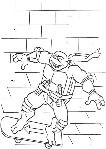 Michelangelo shows how to Skateboard  coloring page image