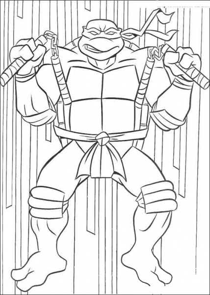 Michelangelo with dual nunchucks coloring page image