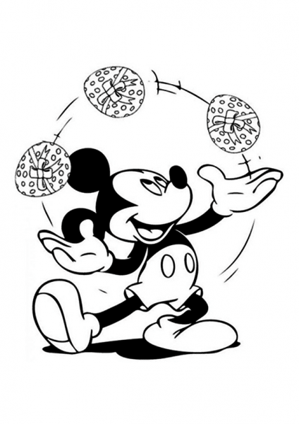 Mickey is Juggling Easter Eggs coloring page image