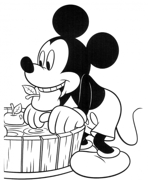 Mickey Mouse And Apples  coloring page image