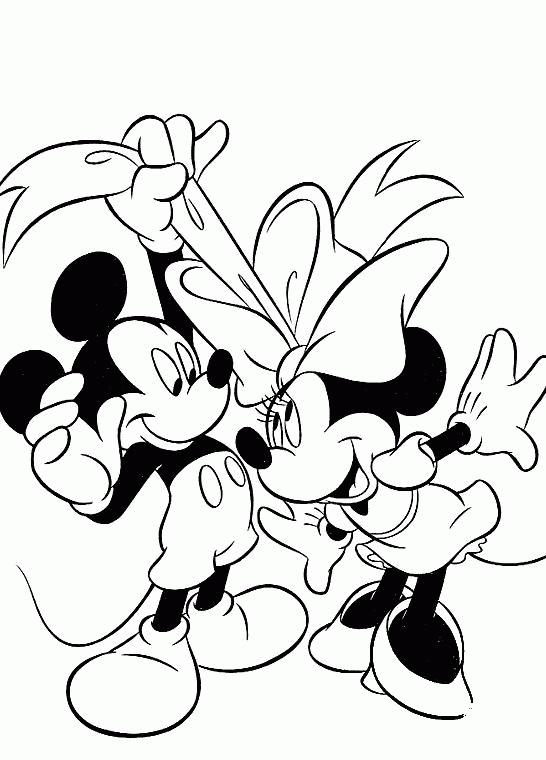 Mickey Mouse Pulling Minnie Mouse's Bow coloring page - ColouringPages