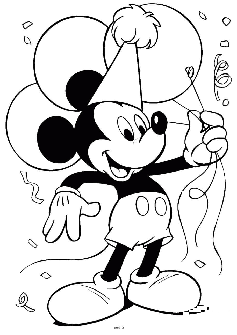 Mickey Mouse with Balloons coloring page - ColouringPages