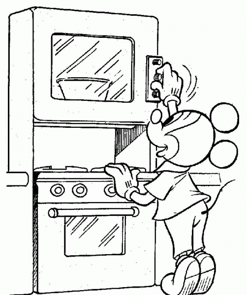 Mickey Sets The Oven  coloring page image