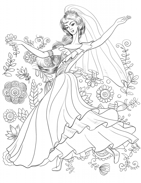 Middle East Woman in Flowers coloring page image