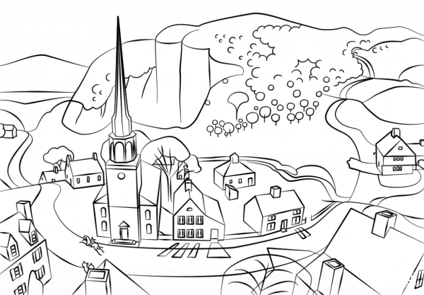 Midnight Ride of Paul Revere by Grant Wood coloring page image