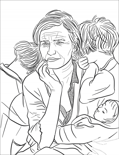 Migrant Mother (1936), an Iconic Image of the Great Depression coloring page image