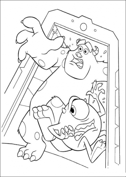 Mike And Sulley Are Running Away  coloring page image
