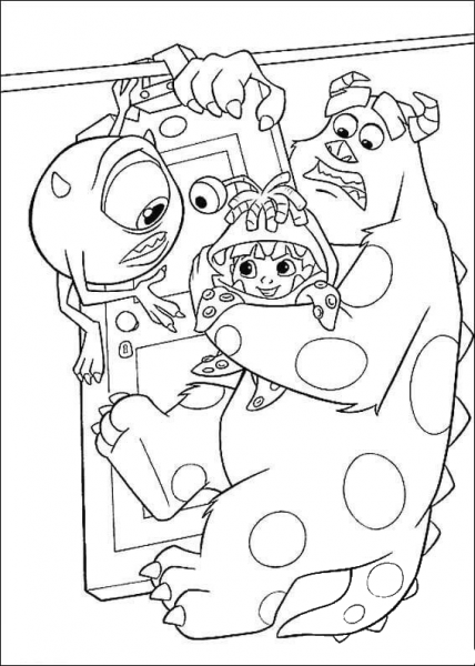 Mike, Sulley And Boo  coloring page image