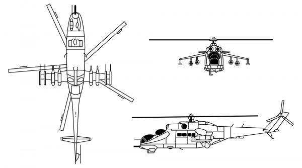 Mil Mi24 Hind Helicopter coloring page image