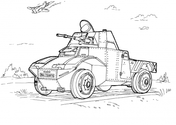 Military Armored Car coloring page image