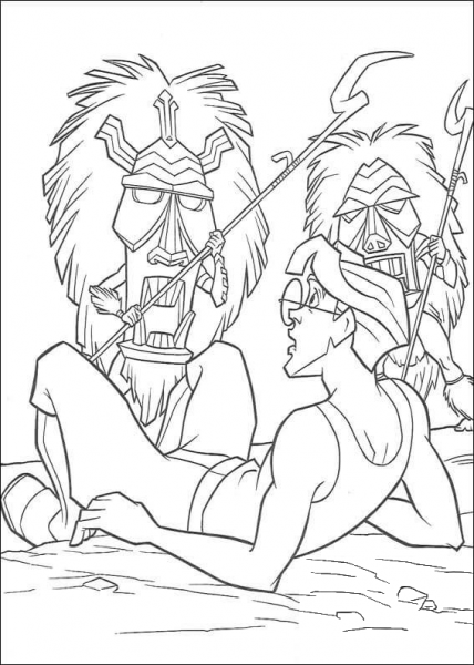 Milo and a guard coloring page image