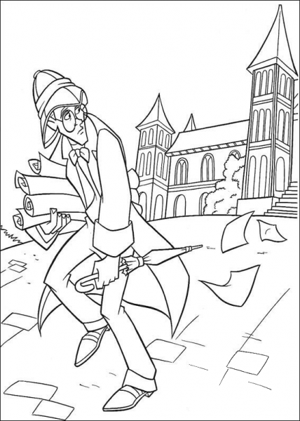 Milo leaves the palace coloring page image