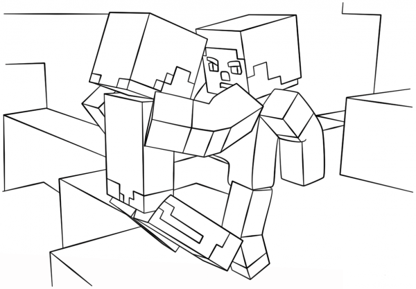 Minecraft Fight Scene coloring page image