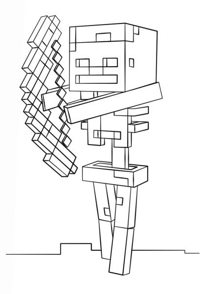Minecraft Skeleton with Bow coloring page image