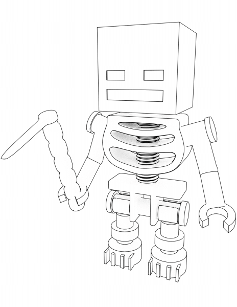 Minecraft Skeleton with Hoe coloring page image