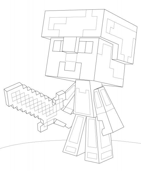 Minecraft Steve Diamond Armor coloring page image