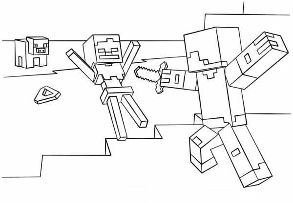 Minecraft Steve vs. Skeleton coloring page - ColouringPages