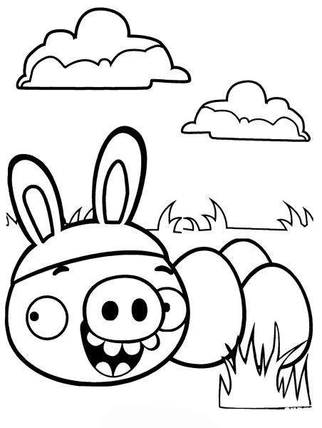 Minion Pig Stealing Easter Eggs coloring page image