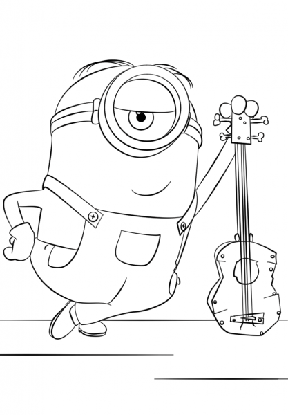 Minion Stuart with Guitar coloring page image