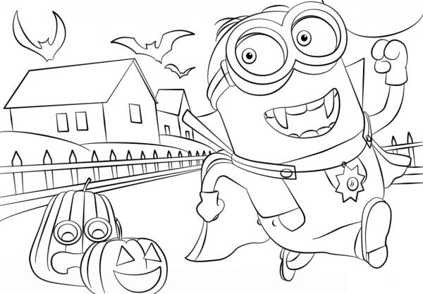 Minions Hallowen coloring page image