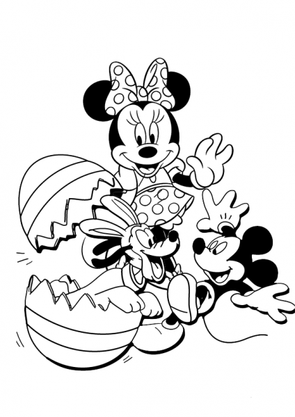 Minnie and Mickey Mouse with Pluto coloring page image