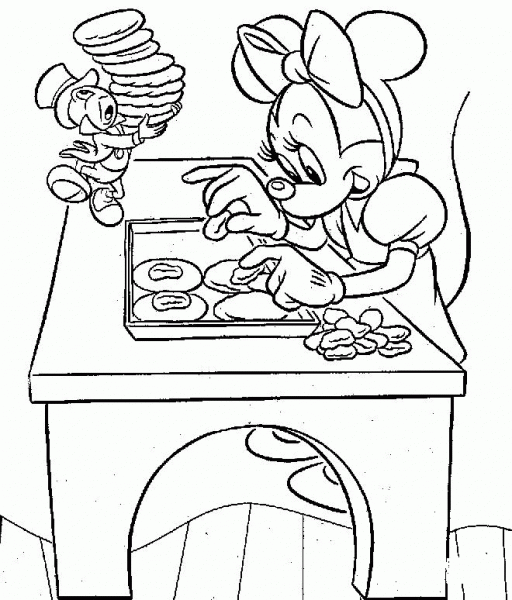 Minnie Is Making Some Cake  coloring page image