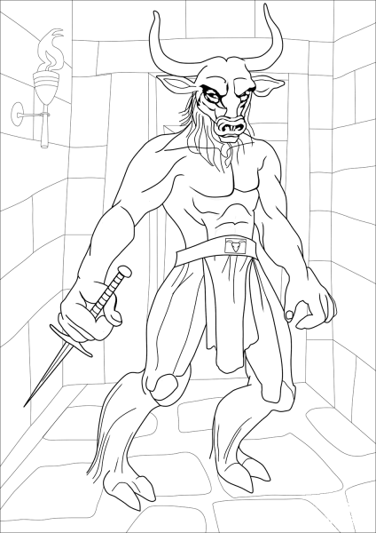 Minotaur coloring page image
