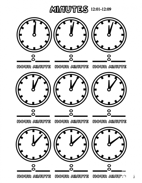 Minutes 12:01-12:09 coloring page image