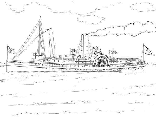 Mississippi Steamboat coloring page image