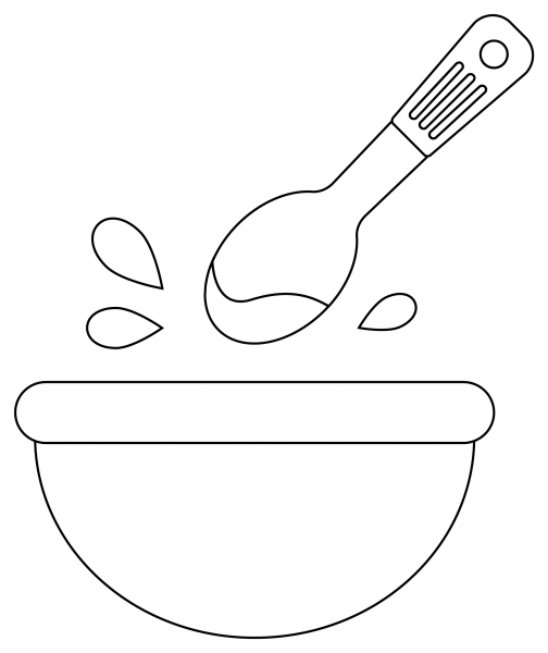 Mixing Bowl and Spoon coloring page image