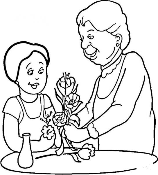 Mom and Grandmother coloring page image