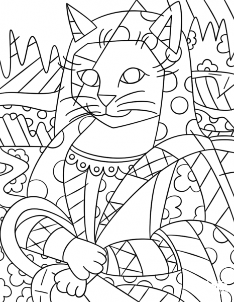Mona Cat by Romero Britto coloring page image