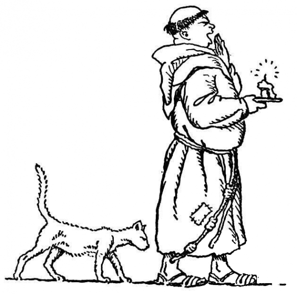 Monk With a cat coloring page image