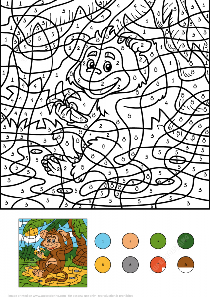 Monkey Animal with a Banana Color by Number image