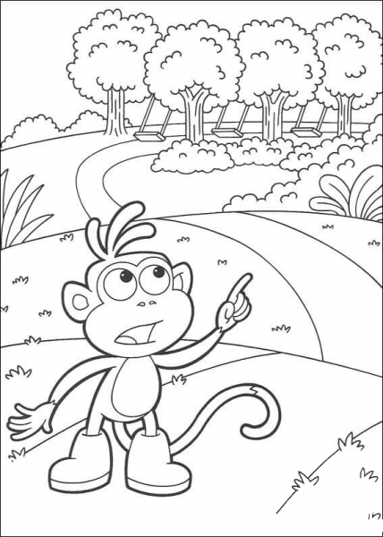 Monkey Boots is showing the way coloring page image