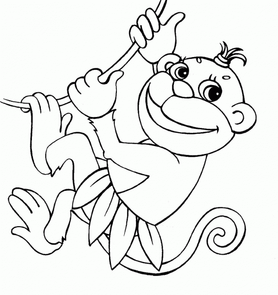 Monkey Hanging of Liana coloring page image