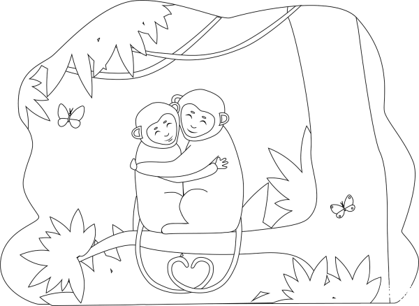 Monkeys in Love coloring page image