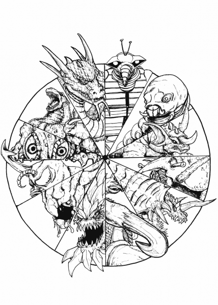 Monster Wheel coloring page image