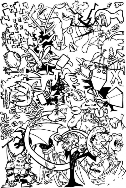 Monsters Doodle coloring page image