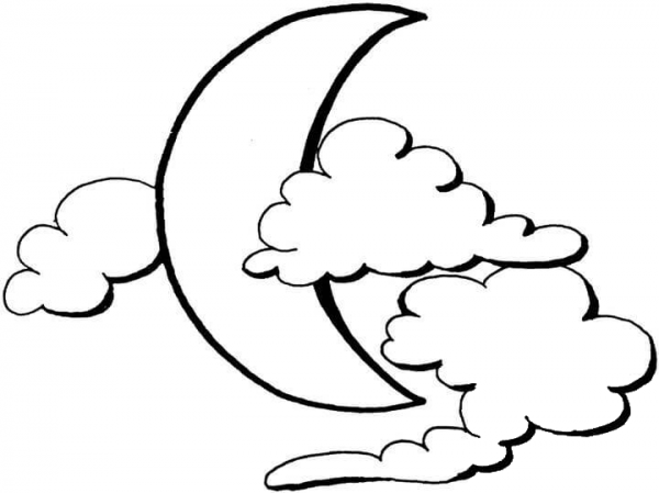 Moon and Clouds coloring page image