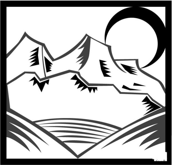 Moon Shining on the Mountains coloring page image