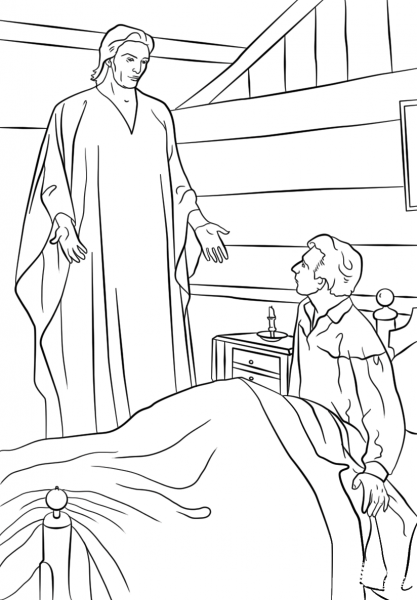 Moroni Appears to Joseph Smith in His Room coloring page image
